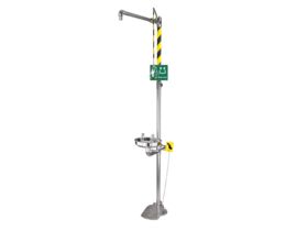 Gentec ECOSAFE Combination Floor-Mounted Shower and Eye Wash with Stainless Steel Bowl and Foot Pedal.