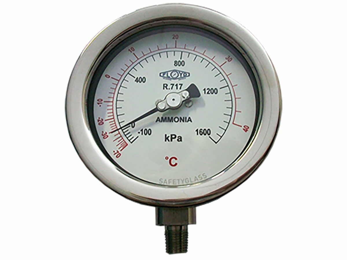Floyd R717 100mm Pressure Gauge Direct Mount Bottom Entry Full Stainless Steel 100/2500kpa from