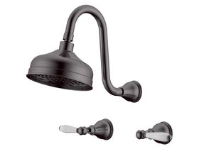 Milli Monument Edit Gooseneck Shower Set Lever Porcelain Handles Brushed Gunmetal (3 Star)