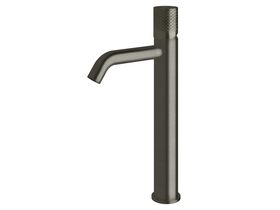 Milli Pure Extended Basin Mixer Tap Curved Spout with Diamond Textured Handle Gunmetal (5 Star)