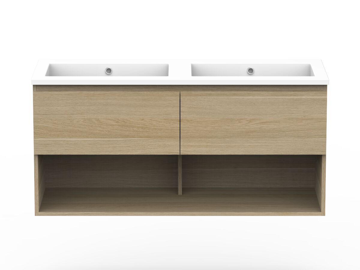 Posh Domaine Plus Open Shelf AllDrawer 1200mm Double Bowl Wall Hung