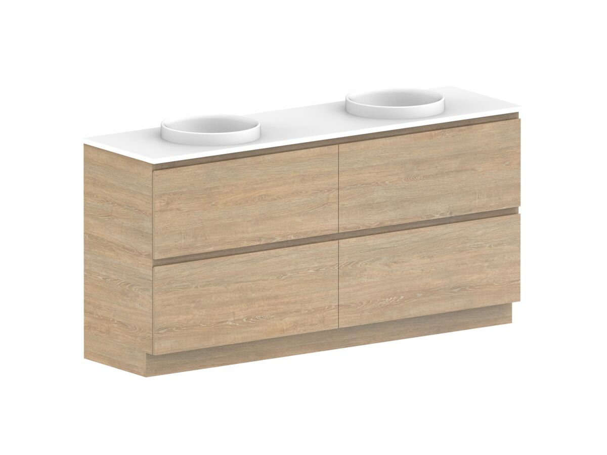 Posh Domaine Plus All-Drawer Twin 1800mm Floor Mounted Vanity Unit Double Bowl Friday Quartz Top (No Basin)