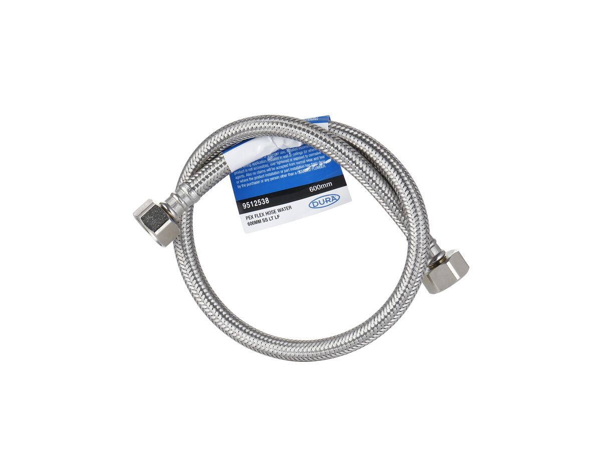 Dura Pex Flex Hose Water 600mm Stainless Steel Low-Temp Lead Free