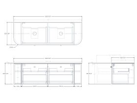 Technical Drawing - Kado Era 12mm Durasein Top Double Curve All Drawer 1500mm Wall Hung Vanity with Double Basin
