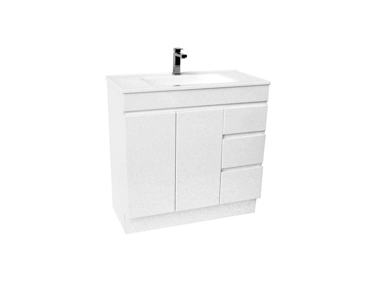 Espire Single Bowl Vanity Unit with Kick Wave Top 2 Door and 3 Drawer 910mm White