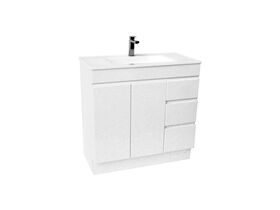 Espire Single Bowl Vanity Unit with Kick Wave Top 2 Door and 3 Drawer 910mm White