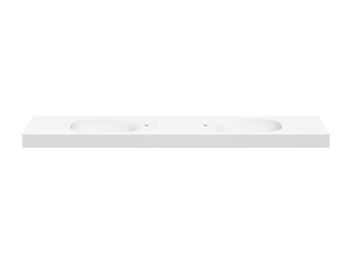 Kado Lussi 1800mm Double Wall Basin Side Shelf with Overflow 2 Taphole Matte White Solid Surface