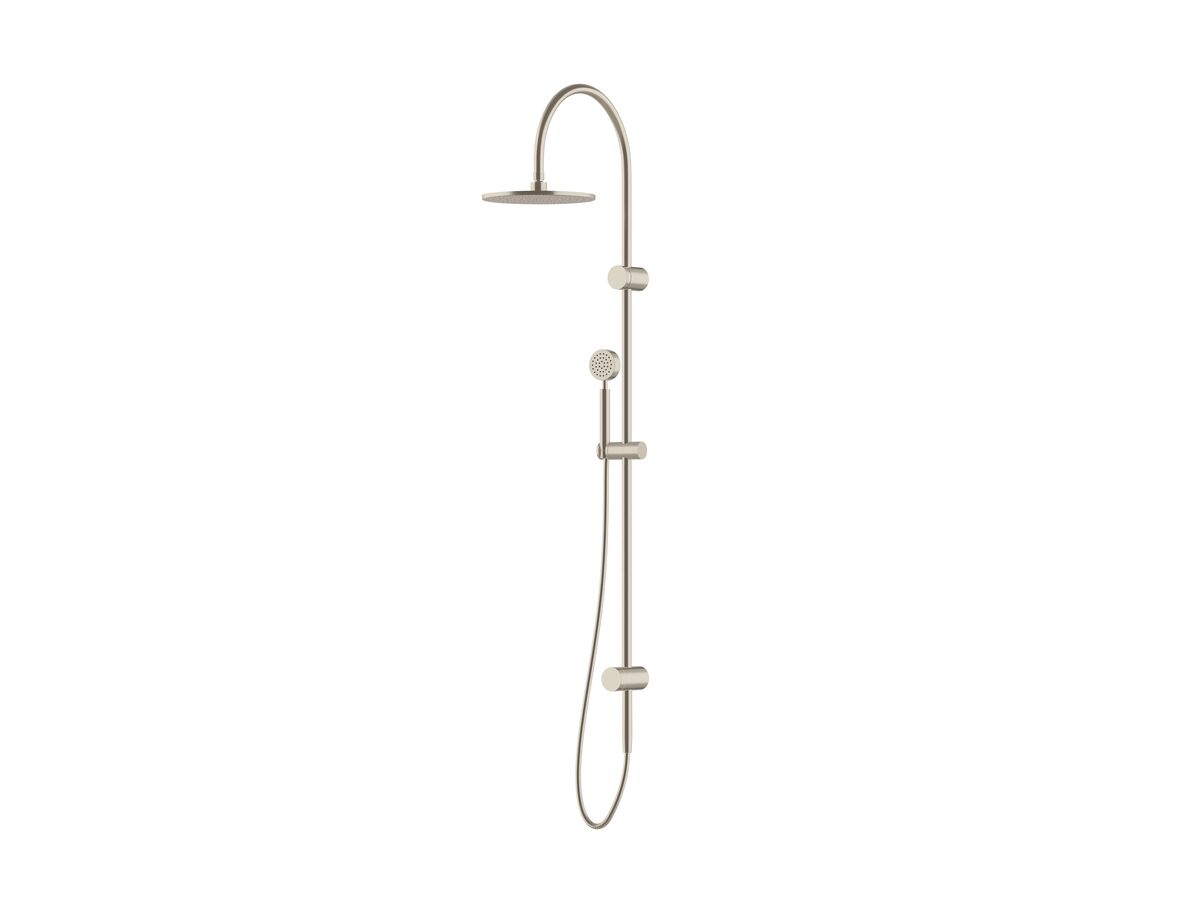Milli Mood Edit Twin Rail Shower 250mm Curved with Top or Bottom Rail Water Inlet Brushed Nickel