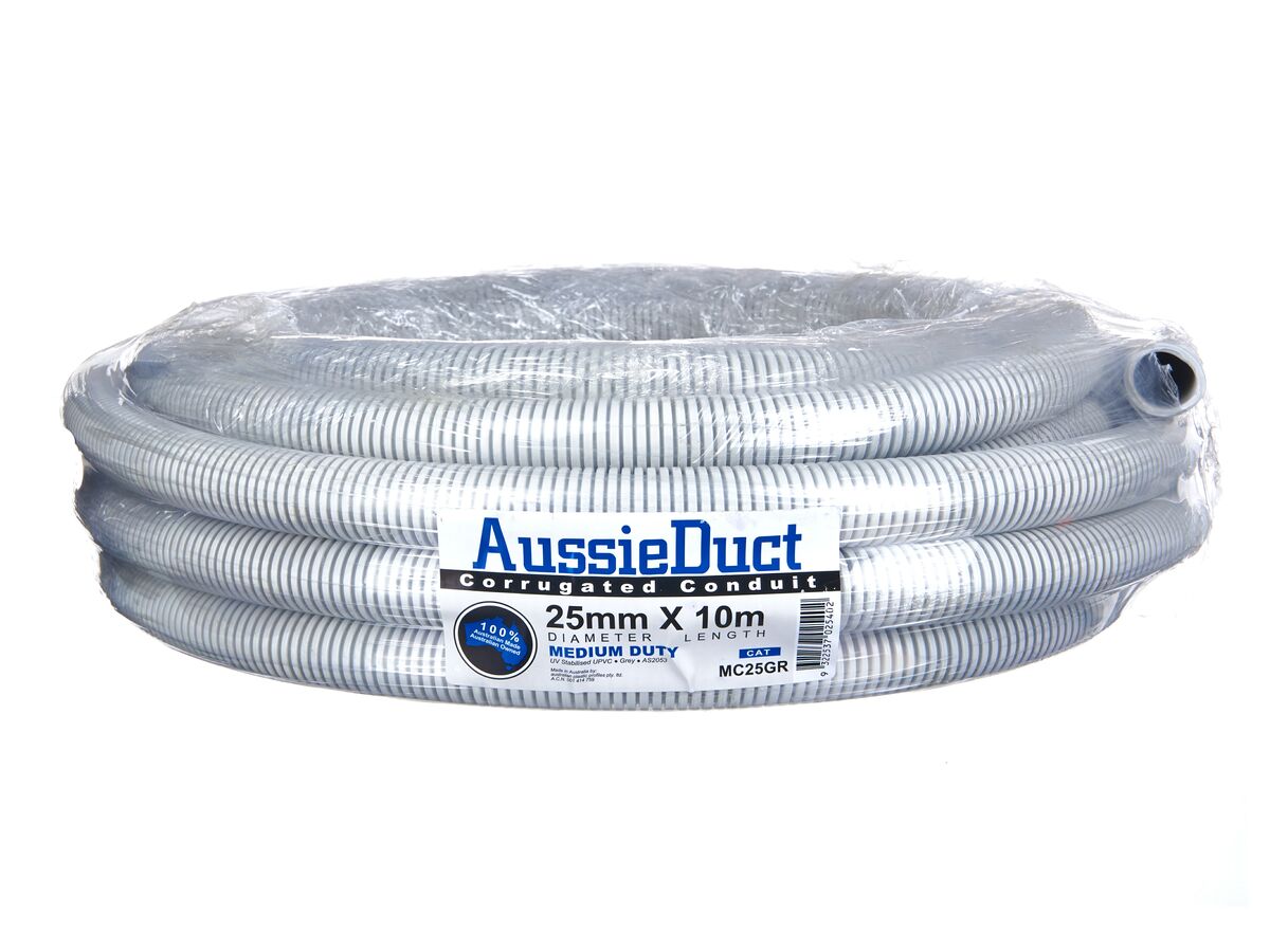 Grey Corrugated Conduit 25mm x 10mtr