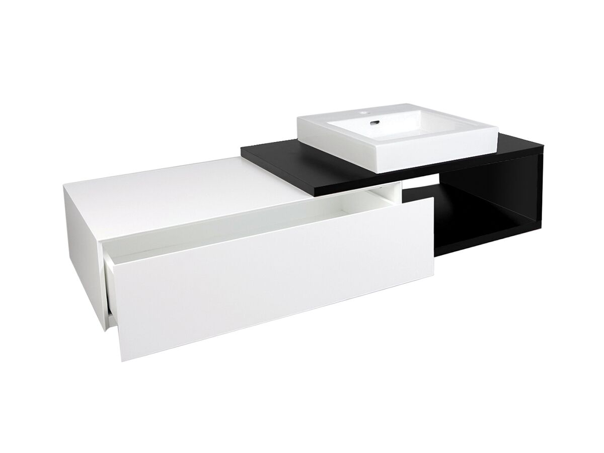 Mizu Bloc Wall Hung Vanity Unit No Basin 1500mm Black/ White