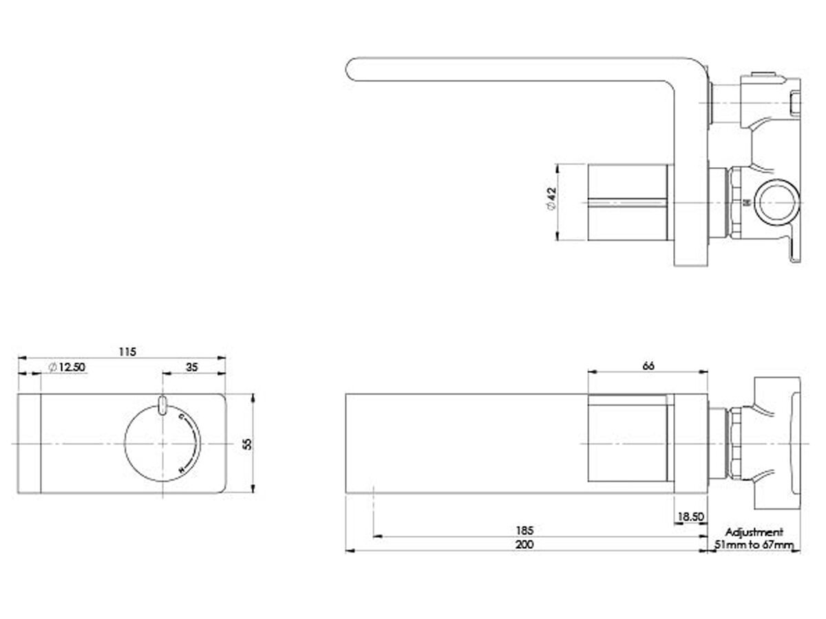 Milli Axon Wall Bath Mixer Set Rose Gold / Matte Black
