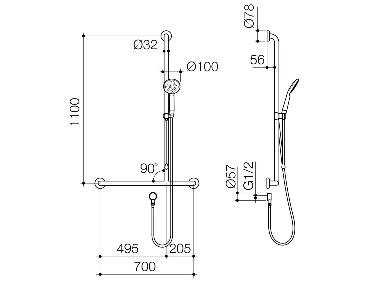 Caroma Care Support Accessible Right Handed Shower Set with Inverted