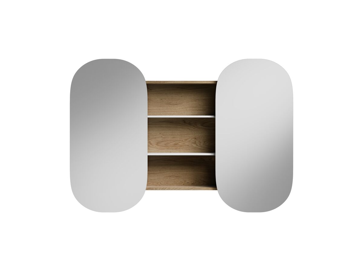 Kado Lussi 1380mm Double Mirror with Open Shelves Timber Finish