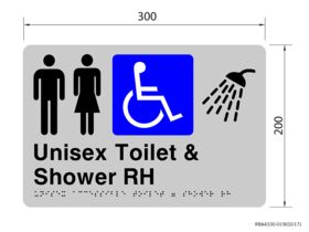 Unisex Accessible Toilet & Shower Tactile Sign Right Hand Stainless Steel