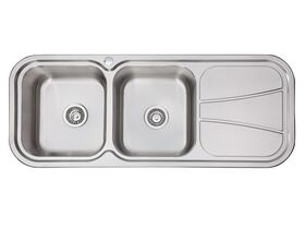 AFA Flow Double Bowl Undermount/ Inset Sink Left Hand Bowl 1 Taphole 1211 x 490mm Stainless Steel
