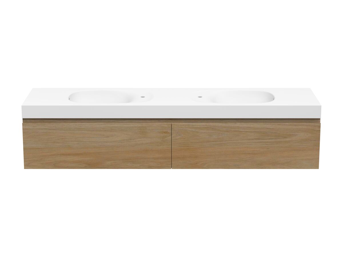 Kado Lussi 1800mm Wall Hung Vanity Unit Double Bowl with Two Soft Close Drawers Timber Finish