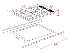 Inalto Cooktop Gas 700mm 5 Burner Including Wok Burner