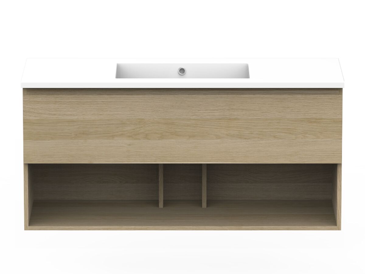 Posh Domaine Plus Open Shelf AllDrawer 1200mm Single Bowl Basin Wall