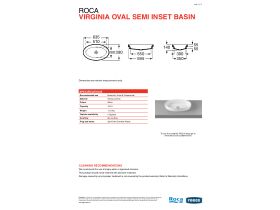 Technical Guide - Roca Virginia Oval Semi Inset Basin 635mm x 390mm No Taphole White