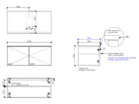 Technical Drawing - ISSY Adorn Above Counter / Semi Inset Wall Hung Vanity Unit with Two Doors & Internal Shelves with Petite Handle 1000mm x 500mm x 450mm CENTERED (OPENS BOTH SIDES)
