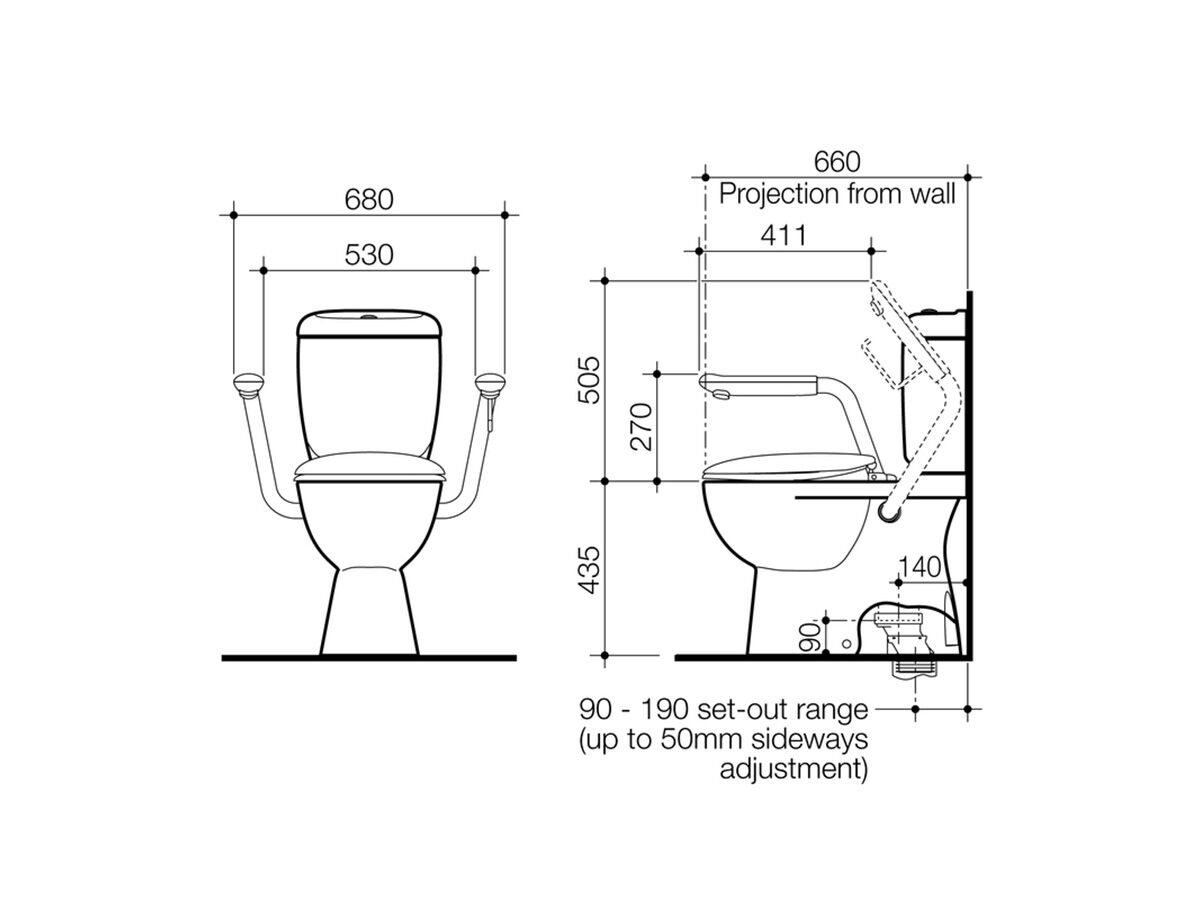 Caravelle Easy Height Close Coupled Bottom Inlet S Trap Toilet Suite with Caravelle Toilet Seat & Armrest White (4 Star)