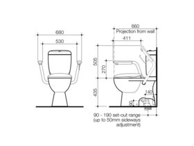 Caravelle Easy Height Close Coupled Bottom Inlet S Trap Toilet Suite with Caravelle Toilet Seat & Armrest White (4 Star)
