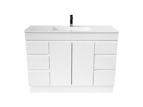 Espire Single Bowl Vanity Unit with Kick Wave Top 2 Door and 6 Drawer 1215mm White