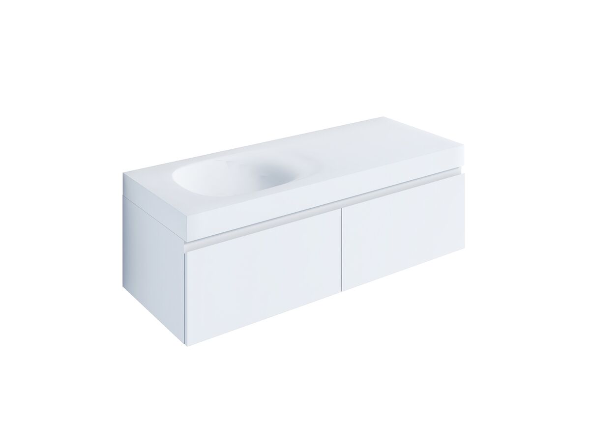 Kado Lussi 1200mm Wall Hung Vanity Unit with Two Soft Close Drawers Satin White Painted Finish