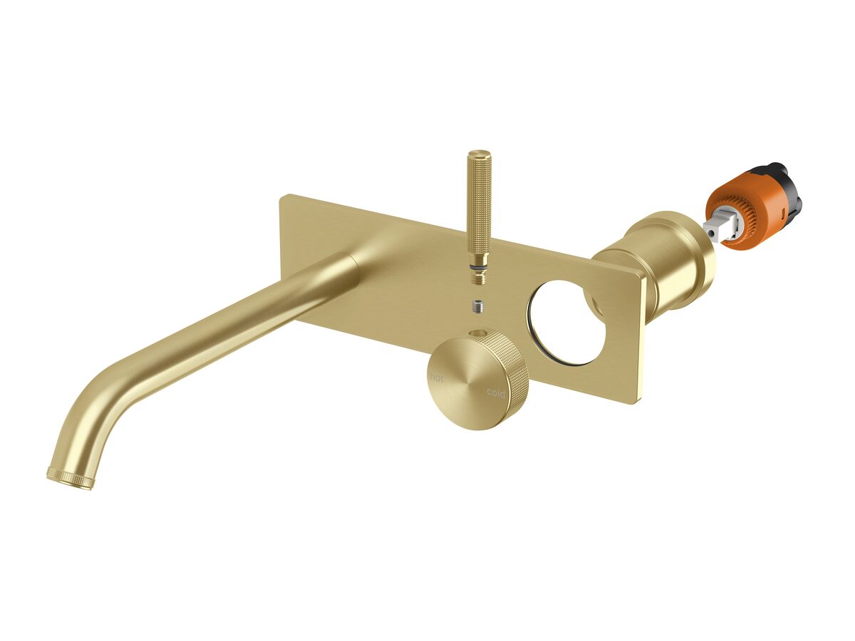 Hero - Milli Etch Wall Basin/Bath Mixer Tap Trimset Square Backplate Brushed Gold (6 Star)