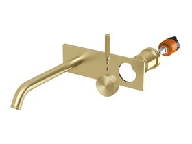 Hero - Milli Etch Wall Basin/Bath Mixer Tap Trimset Square Backplate Brushed Gold (6 Star)