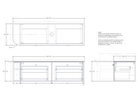 Technical Drawing - Kado Era 12mm Durasein Top Single Curve All Drawer 1650mm Wall Hung Vanity with Center Basin