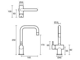 Technical Drawing - Scala Mini Basin-Sink Mixer Tap Small Square Left Hand