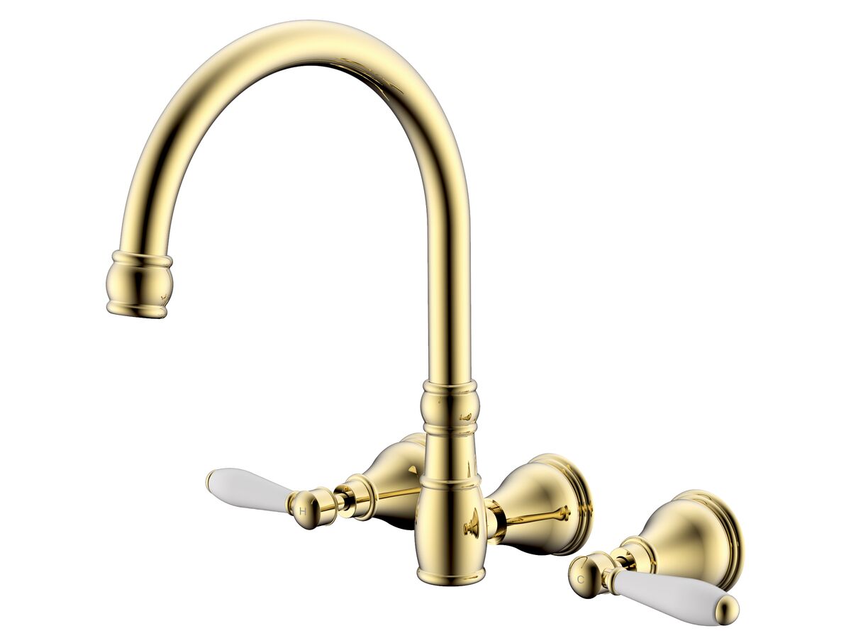 Milli Voir Wall Kitchen Set Lever Handle with Porcelain Handles Brass Gold (4 Star)