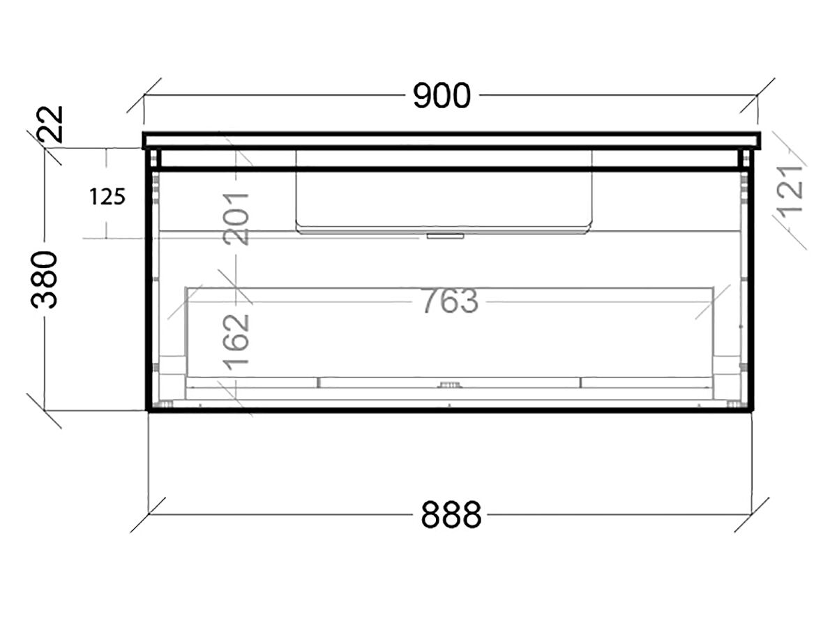Posh Solus Wall Hung Vanity Unit (Acrylic Top) 1 Drawer 900mm