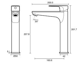 Technical Drawing - Posh Solus Extended Basin Mixer Tap (5 Star)