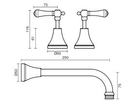 Kado Era Wall Bath Set 250mm Lever Porcelain Handle