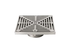 200mm Square Floor Drain Push-In Stainless Steel 100mm