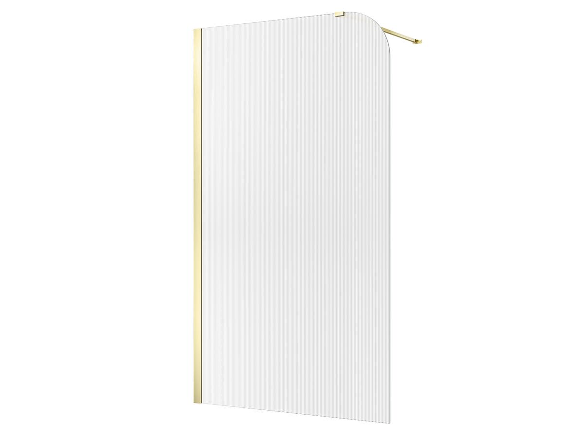 Hero - Kado Lux Frameless Curved Left Fluted Panel with Wall Channel 1200mm Brushed Brass