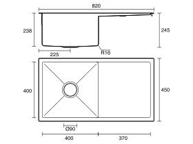 Memo Zenna Single Bowl Sink No Taphole with Reversible Drainer Stainless Steel