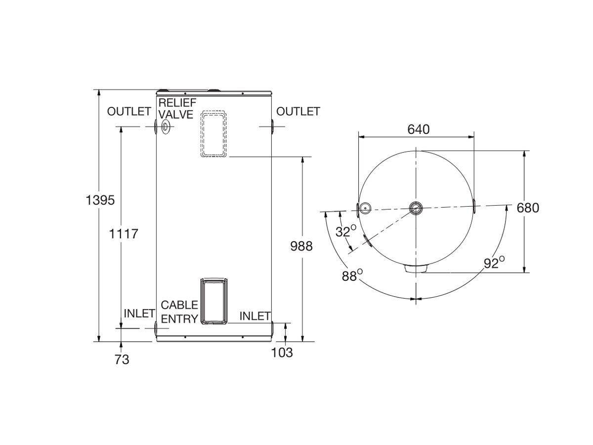 Rheem 250L 4.8kW Twin Element Internal / External Electric Hot Water