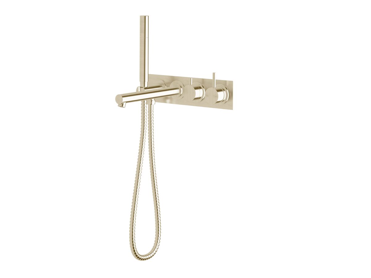 Scala Bath Mixer Tap / Diverter System 250mm Outlet Right Hand Operation with Handshower LUX PVD Brushed Platinum Gold