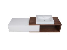 Mizu Bloc Wall Hung Vanity Unit No Basin Left Hand Drawer 1500mm Walnut White
