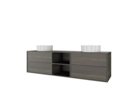 Kado Aspect 1800mm Wall Hung Vanity Unit With Shelf Double Bowl Timber Top