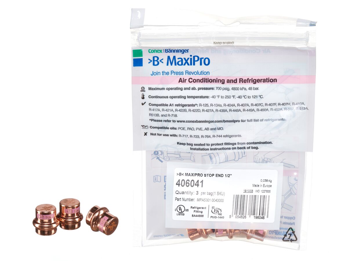 >B< Maxipro Stop End 1/2" Bag of 3"