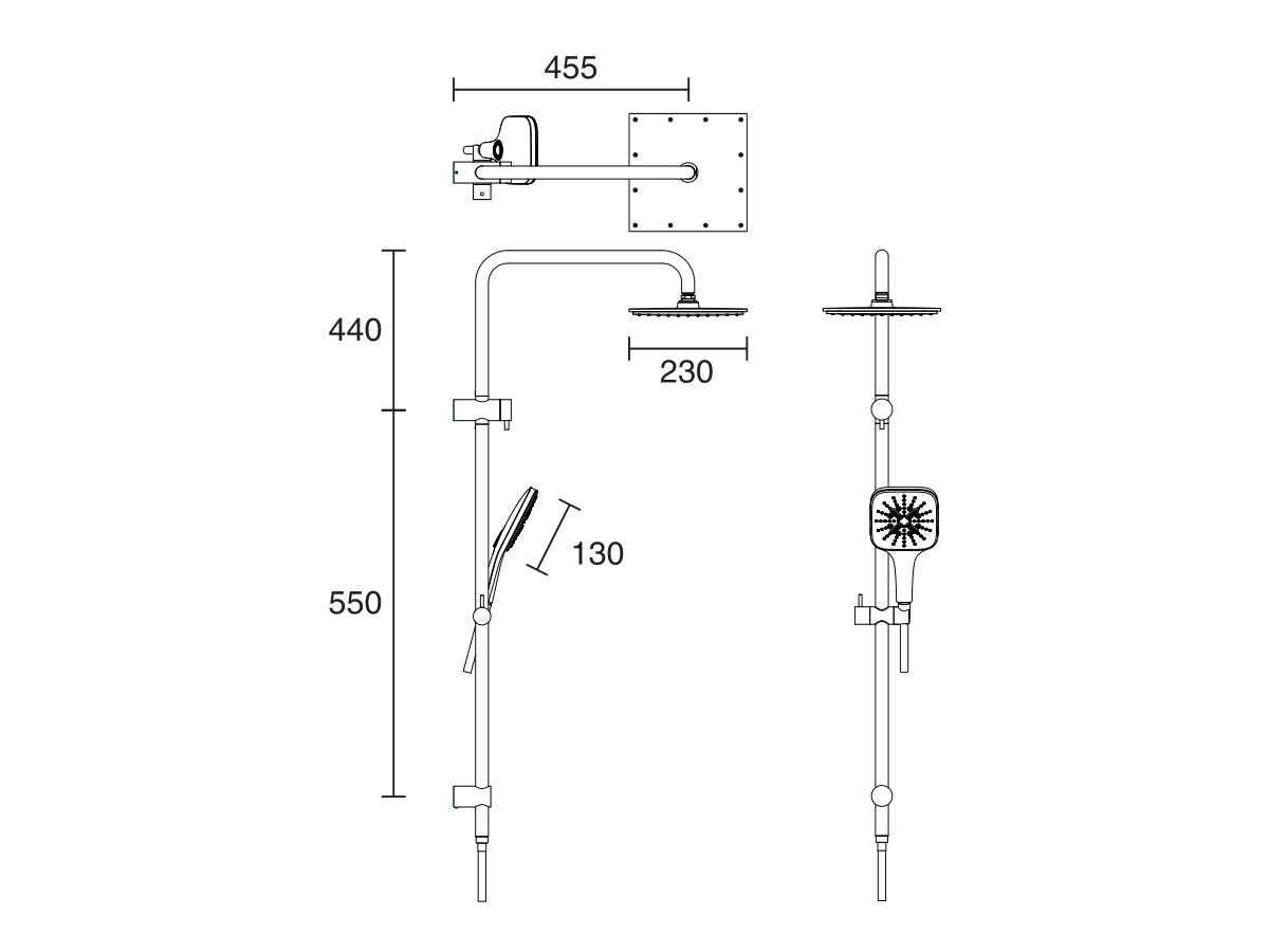 GROHE Rainshower SmartActive Twin Rail Shower Square with Top Rail