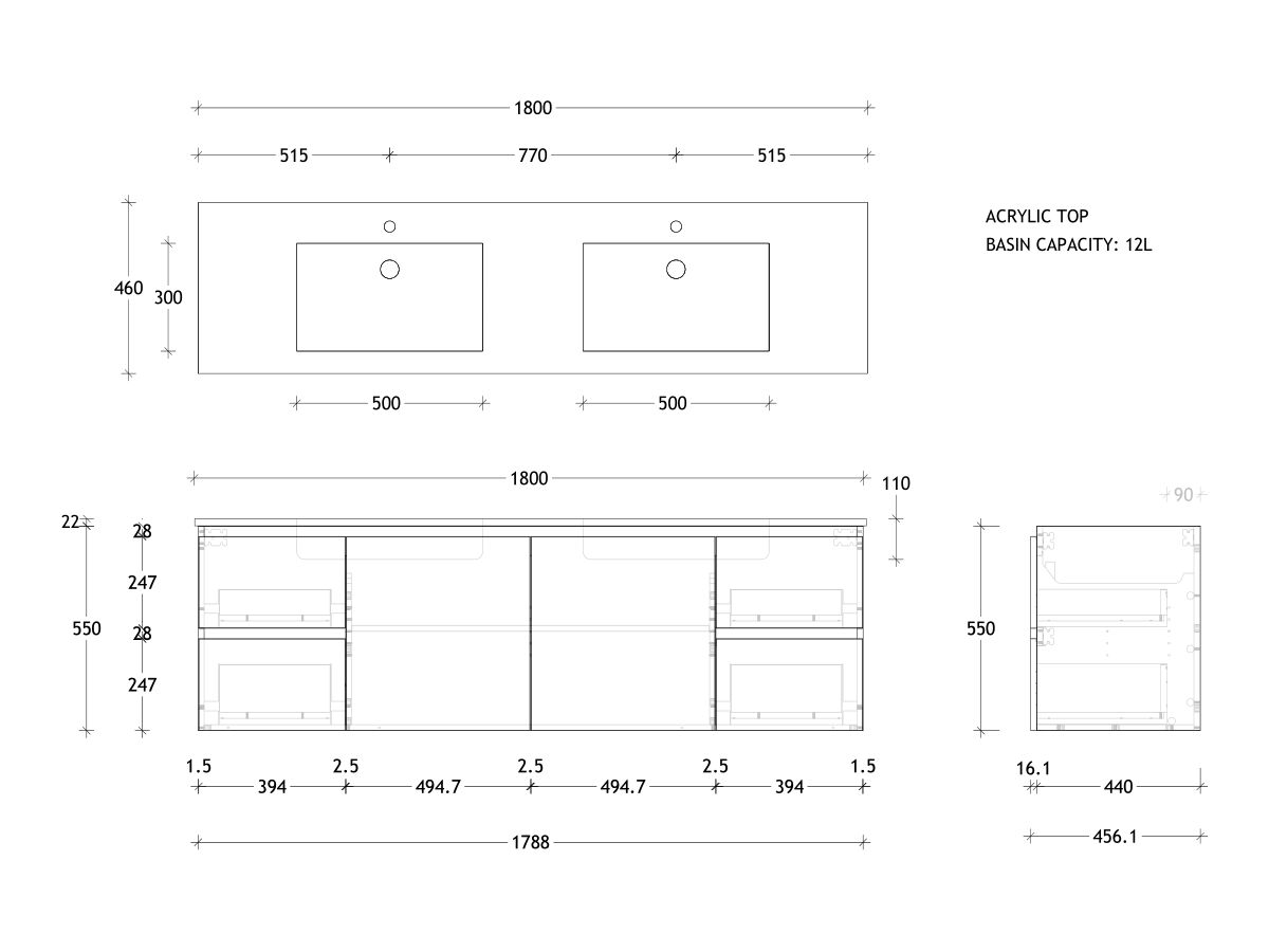 Posh Domaine Conventional 1800 Double Wall Hung Acrylic