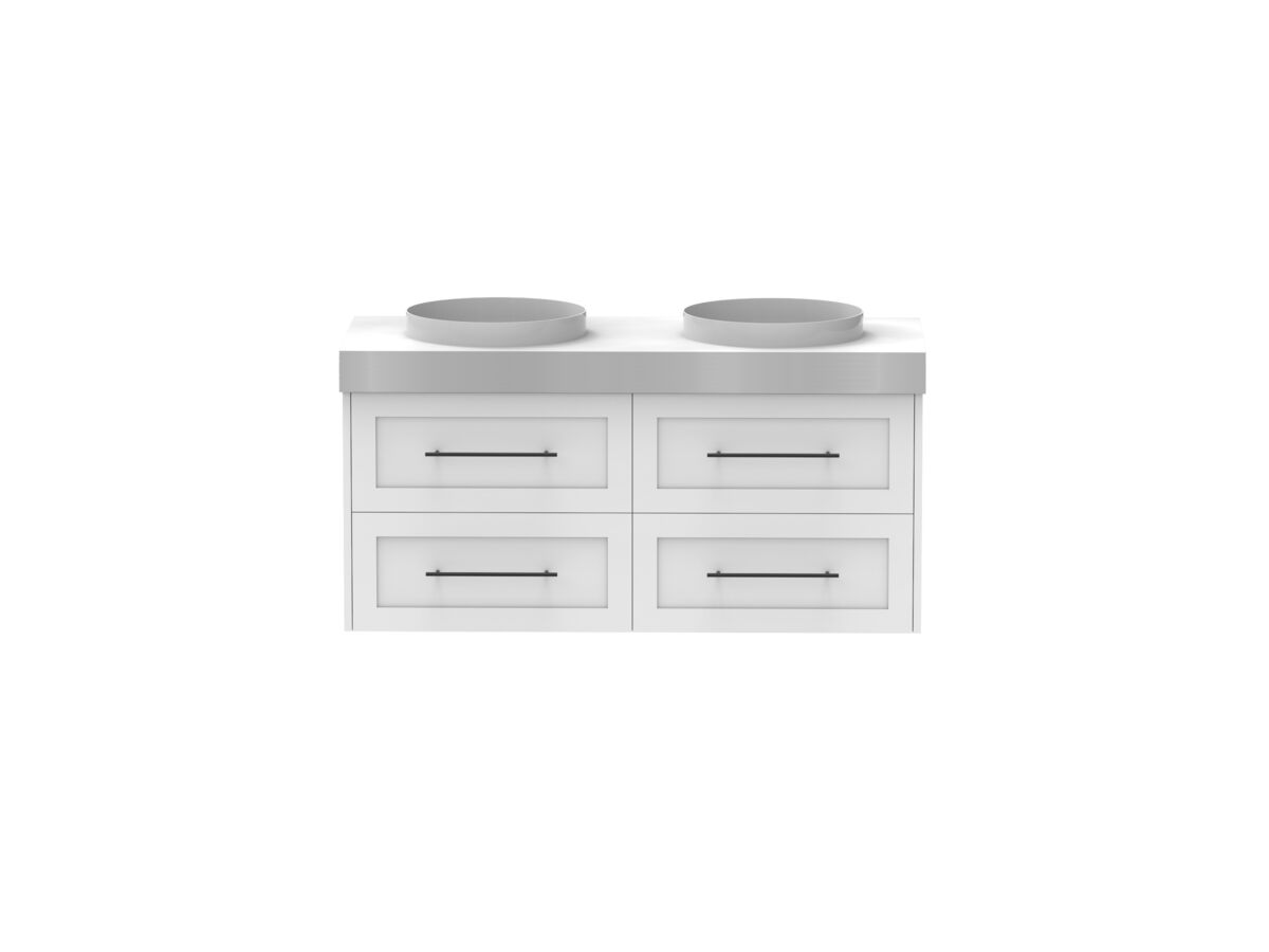 Kado Lux Drawer Vanity Unit Wall Hung 1200 Double Bowl Statement Top 4 Drawers (No Basin)