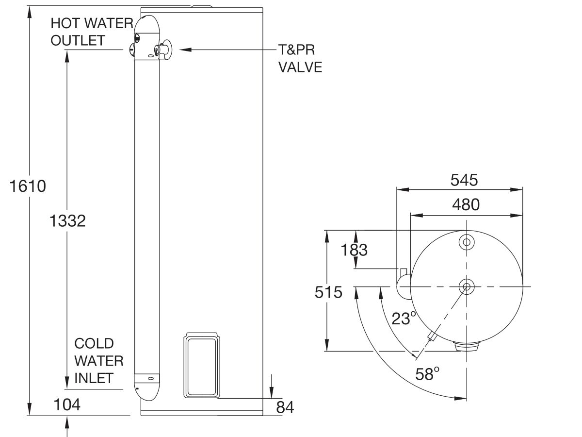RheemPlus 160L 3.6kW Single Element Electric Hot Water System from Reece