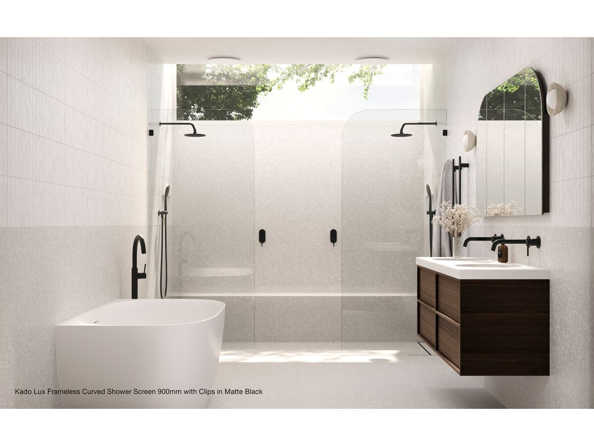 In Situ - Kado Lux Frameless Curved Shower Screen 900mm with Clips in Matte Black_02