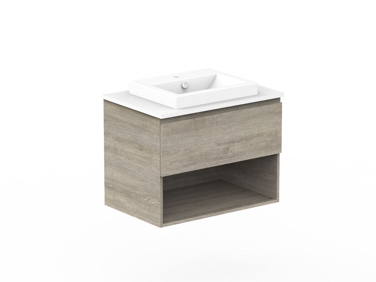 Posh Domaine 750mm Wall Hung Vanity Unit AllDrawer Open Shelf Cherry Pie Top (No Basin) from Reece
